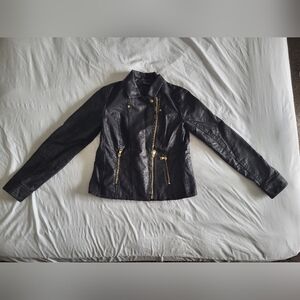 Baccini Black Leather Jacket with Gold Accents